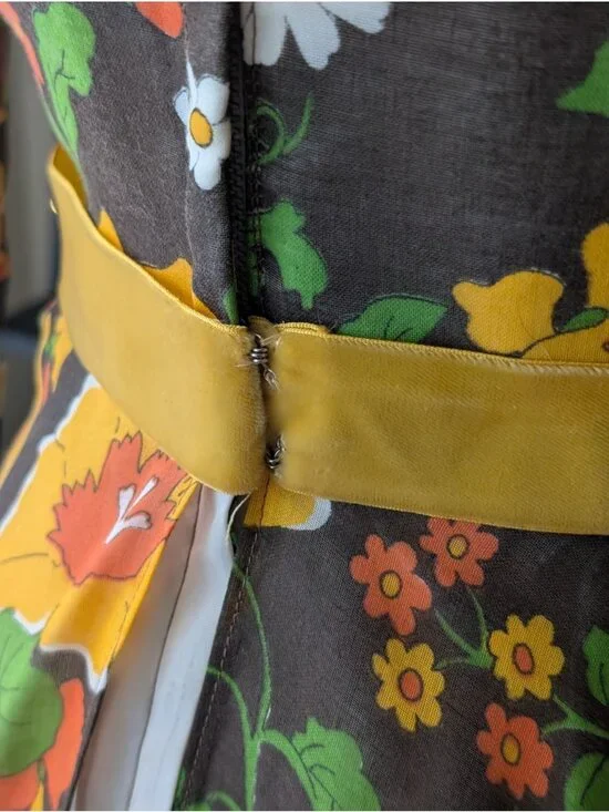 Vintage 60s 70s Floral Hippie Maxi Dress Long Sleeve Witchy Made in USA SM - Picture 10 of 16